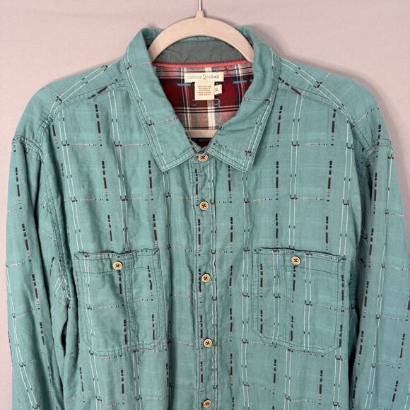 Carbon2Cobalt Mens Shirt XL Teal Blue Button Up Long Sleeve Cotton Light Flannel - Picture 3 of 10